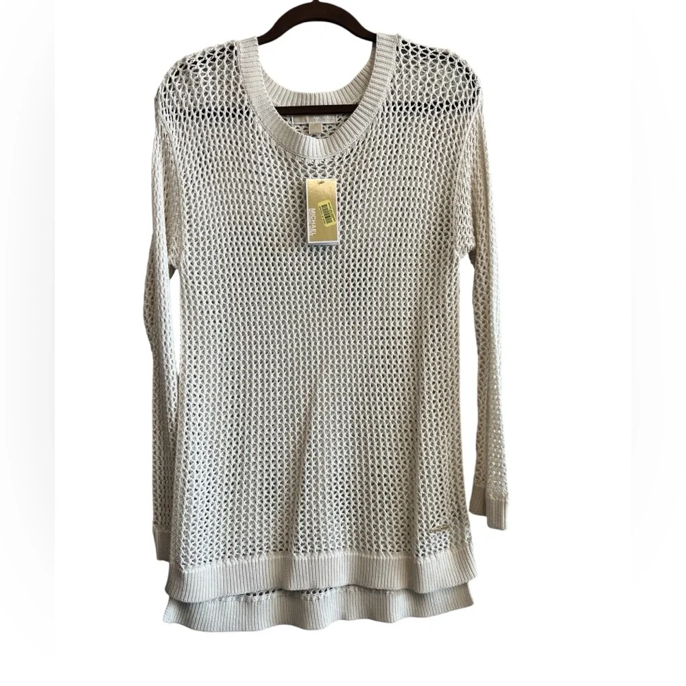 MICHAEL Michael Kors Open Knit Cream Long Sleeves Sweater Size Large